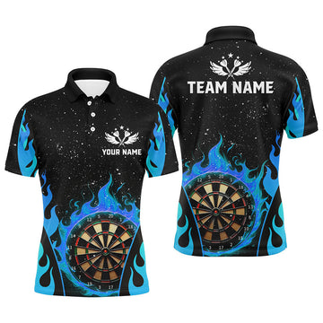 Personalized Blue Darts Flaming Men Darts Polo Shirts Custom Team Jersey Darts League Shirts