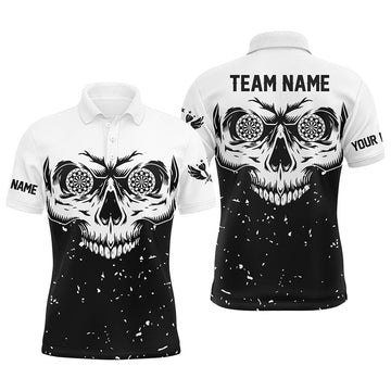 FUNSTUFFPRINT Custom Grunge Black White Skull Darts Polo Shirt Size S-5XL