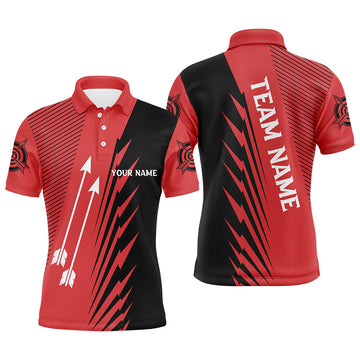 FUNSTUFFPRINT Custom Red Black Archery Arrows Polo Shirts For Men Personalized Name Archery Polo Shirt Size S-5XL