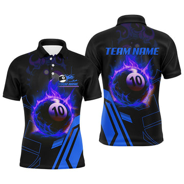FUNSTUFFPRINT Billiard Flaming 10 Ball Pool 3D Printed Men Polo Shirts, Best Custom Pool Team Polo Shirt Size S-5XL