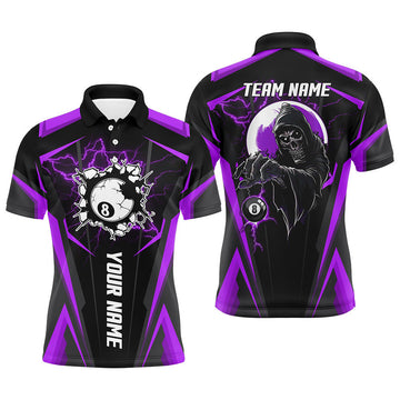 Personalized Purple Billiard Grim Reaper Men Polo Shirts Custom Team League Billiard Jerseys Shirts