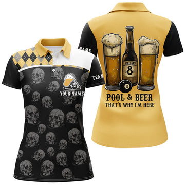Custom Pool & Beer That's Why I'm Here Custom Women Billiard Shirts, Yellow Black Drinking Billiard Jerseys