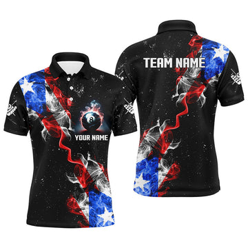 FUNSTUFFPRINT Personalize Grunge US Flag Smoke Billiard Men Polo Shirts Custom Patriotic Billiard Polo Shirt Size S-5XL