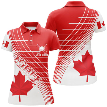Custom Red Canada Leaf Womens Golf Polo Shirts Custom White Patriotic Canadian Flag Golf Shirts For Ladies