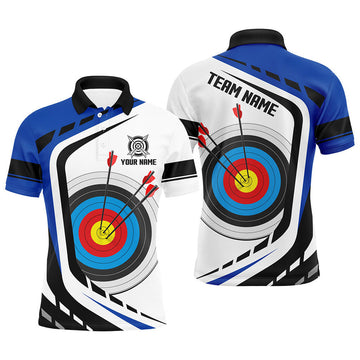 FUNSTUFFPRINT Personalized Archery Target White Blue Jersey Men Polo Shirts Custom Archery Outfit For Archer Polo Shirt Size S-5XL