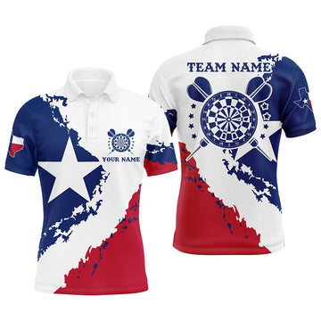 FUNSTUFFPRINT Grunge Texas Flag Darts Polo For Men Custom Patriotic Darts Polo Shirt Size S-5XL