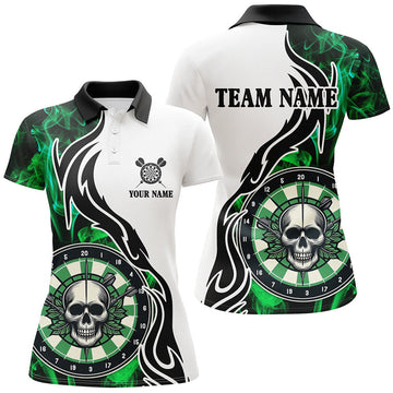 Custom Green Darts Board Smoke Custom Women Darts Polo Shirts, Skull Darts Team Jerseys