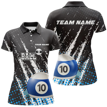 Custom Grunge 10 Ball Pool Sport Jerseys Custom Women Billiard Polo Shirts, 10 Ball Billiards Team Jerseys