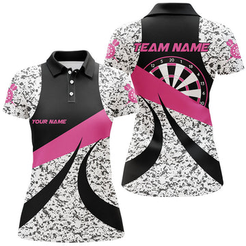 Custom Personalized Grunge Pink Darts Polo Shirts For Women, Unique Darts Team Jerseys Attire