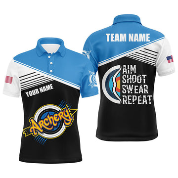 FUNSTUFFPRINT Archery Aim Shoot Swear Repeat Personalized Men Polo Shirts Custom Funny Saying Archery Polo Shirt Size S-5XL