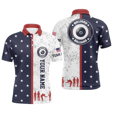 Customized Patriotic USA Flag Custom Billiard Polo Shirts For Men, Patriotic Billiard Team Shirts