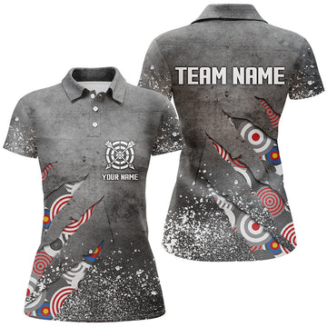 Custom Archery Target Pattern Grey Grunge Women Polo Shirts Best Custom Team Name Archery Jerseys