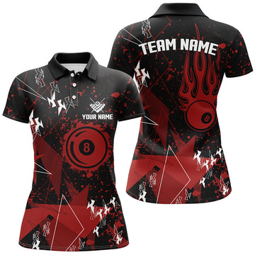 Custom Personalized Red Grunge Billiard Women Polo Shirts, Best Custom Billiard Jerseys For Pool Player