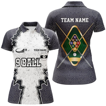 Custom Personalized Armor 9 Ball Pool Billiard Women Polo Shirts Custom Name Funny 9 Ball Pool Team Shirts