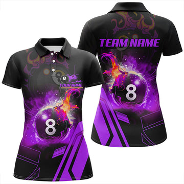 Custom Billiard 8 Ball Flame Purple Version 3D Printed Women Polo Shirt Best Custom Pool Team Jerseys Shirts