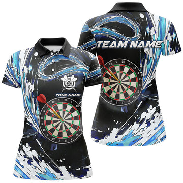 Custom Personalized Blue Waves 3D Dart Board Polo Shirts Custom Dart Shirts For Women Dart Jerseys