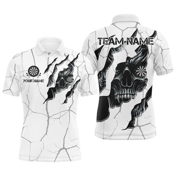FUNSTUFFPRINT Personalized Skull White Grunge Darts Polo Shirt Size S-5XL
