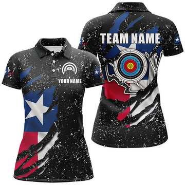 Custom Grunge Texas Flag Target Archery Sets Women Polo Shirts Custom Patriotic Archery Jersey Attire