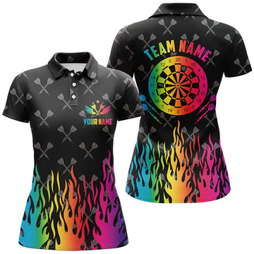 Custom Personalized Dartboard Colorful Fire Flame Darts Women Polo Shirts Custom Unique Darts Team Jersey