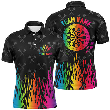 Personalized Dartboard Colorful Fire Flame Darts Men Polo Shirts Custom Unique Darts Team Jersey