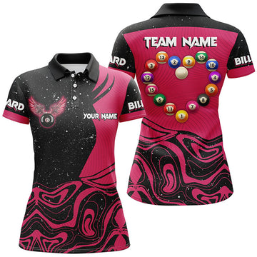 Custom Personalized Funny Billiard Balls Heart Custom Women Polo Shirts, Pink Billiard Jerseys
