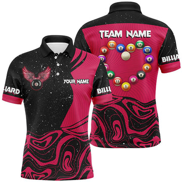 FUNSTUFFPRINT Personalized Funny Billiard Balls Heart Custom Men Polo Shirt Size S-5XL