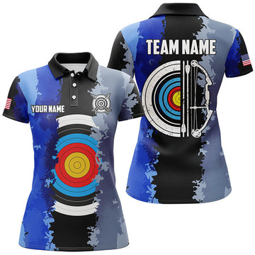 Custom Personalized Blue Jerseys Archery Target 3D Women Polo Shirts Custom Team League Archery Shirts