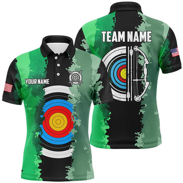 Personalized Green Jerseys Archery Target 3D Men Polo Shirts Custom Team League Archery Shirts
