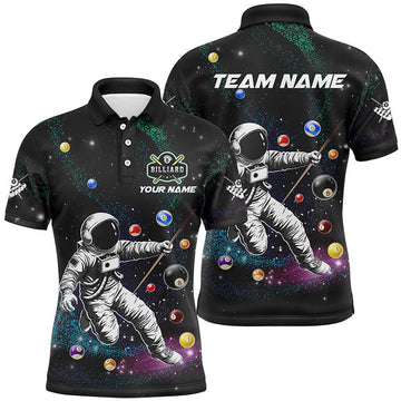 Personalized Astronaut Playing Billiard 3D Printed Men Polo Shirts Custom Funny Billiard Apparel