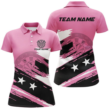 Custom Personalized Pink Darts Women Polo Shirts Grunge Style Custom Mother's Day Darts Gifts Shirts