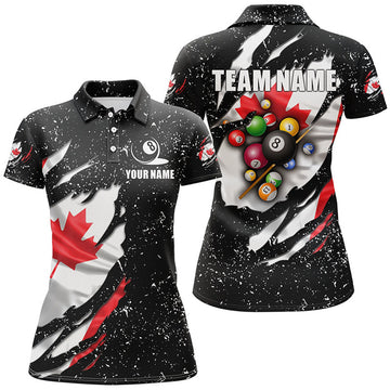 Custom Grunge Canada Flag 3D Billiard Balls Polo Shirts For Women Custom Patriotic Billiard Jerseys Attire