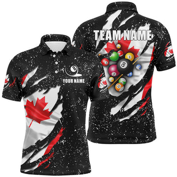 FUNSTUFFPRINT Grunge Canada Flag 3D Billiard Balls Polo Shirt Size S-5XL