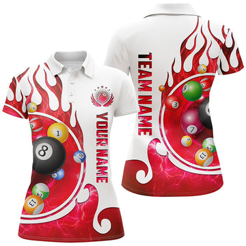 Custom Personalized Name Billiard Fire Polo Shirts For Women Custom Team Name Billiard Shirt Design | Red
