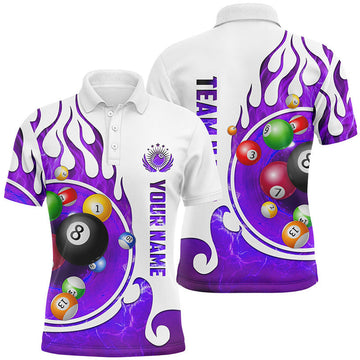 Personalized Name Billiard Fire Polo Shirts For Men Custom Team Name Billiard Shirt Design | Purple
