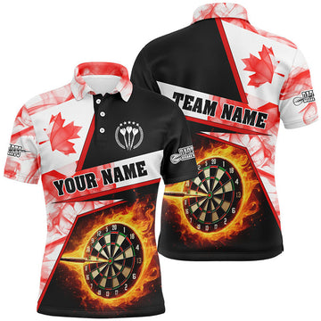 Personalized Darts Flame Canada Flag Smoke Men Polo Shirts Custom Dart League Shirts, Darts Jerseys