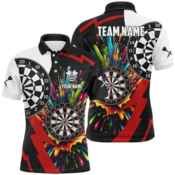 FUNSTUFFPRINT Personalized Colorful Dartboard Men Darts Polo Shirts Custom Name Unique Darts Team Polo Shirt Size S-5XL
