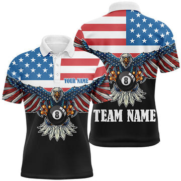 FUNSTUFFPRINT American Flag Eagle Billiard Customized Polo Shirts For Men, Patriotic Gifts For Pool Player Polo Shirt Size S-5XL