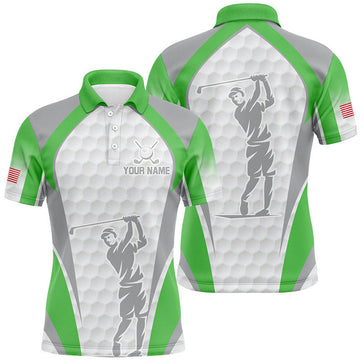 Custom White And Green Mens Golf Polo Shirts Custom Name Team Men Golf Tops, Best Golf Outfit