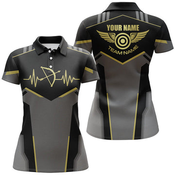 Custom Personalized Funny Archery Heartbeat Polo Shirts For Women Custom Name Archery Jersey | Yellow