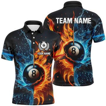 FUNSTUFFPRINT Customized Billiard Water And Fire 3D Printed Men Polo Shirt Size S-5XL
