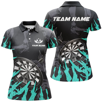 Custom Personalzied Darts Board Turquoise Grunge Style 3D Women Darts Polo Shirts Custom Darts Team Jerseys