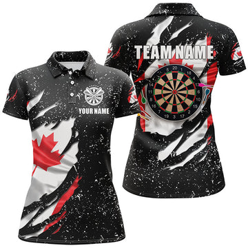 Custom Grunge Canada Flag Dartboard Polo Shirts For Women Custom Patriotic Darts Jersey Attire