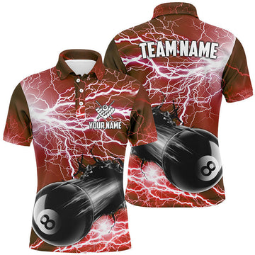 Custom Funny 8 Ball Pool Rush Out Custom Thunder Lightning Red Men Polo Shirts, Best Billiard Team Shirts