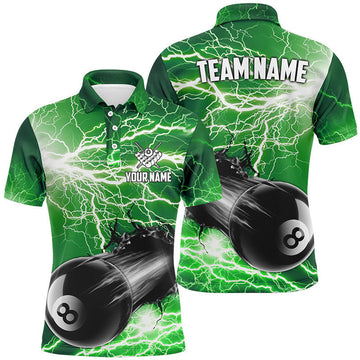 FUNSTUFFPRINT Funny 8 Ball Pool Rush Out Custom Thunder Lightning Green Men Polo Shirt Size S-5XL