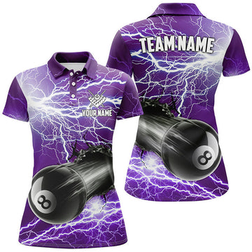 Custom Funny 8 Ball Pool Rush Out Custom Thunder Lightning Purple Women Polo Shirt Best Billiard Team Shirts