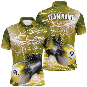 Custom Funny 9 Ball Pool Rush Out Custom Thunder Lightning Yellow Men Polo Shirt Best Billiard Team Shirts