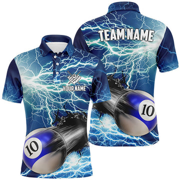 Custom Funny 10 Ball Pool Rush Out Custom Thunder Lightning Blue Men Polo Shirts Best Billiard Team Shirts