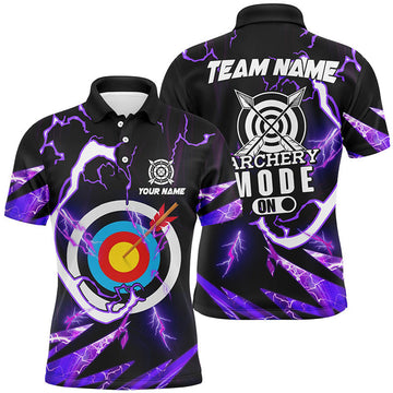 Personalized Purple Thunder Archery Mode On Men Polo Shirts, Custom Archery Jerseys Team Shirts