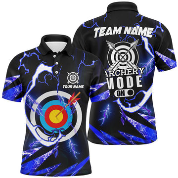 Personalized Blue Thunder Archery Mode On Men Polo Shirts, Custom Archery Jerseys Team Shirts