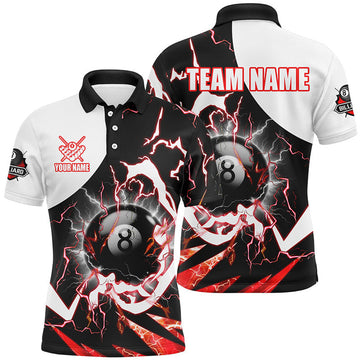 FUNSTUFFPRINT Personalized 8 Ball Pool Men Billiard Polo Shirts Custom Lightning Thunder Red Billiard Team Polo Shirt Size S-5XL